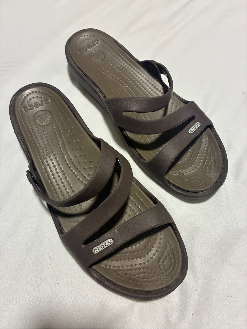 CROCS Women’s Brown Dual-Strap Slide Sandals